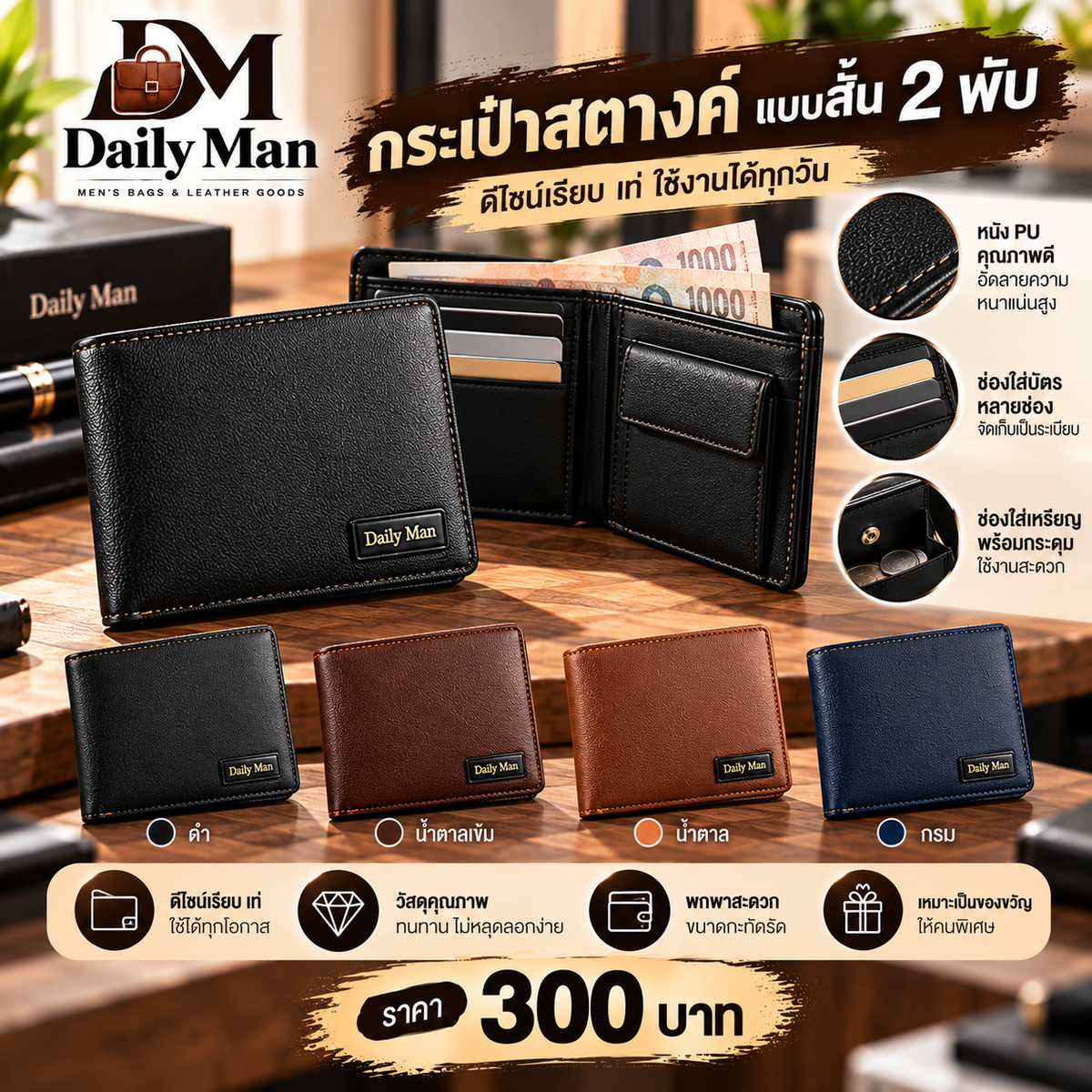 กระเป๋าสตางค์ แบบสั้น 2 พับ